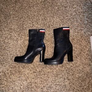 Tommy Hilfiger Black Heeled Boots with Red and White Accents